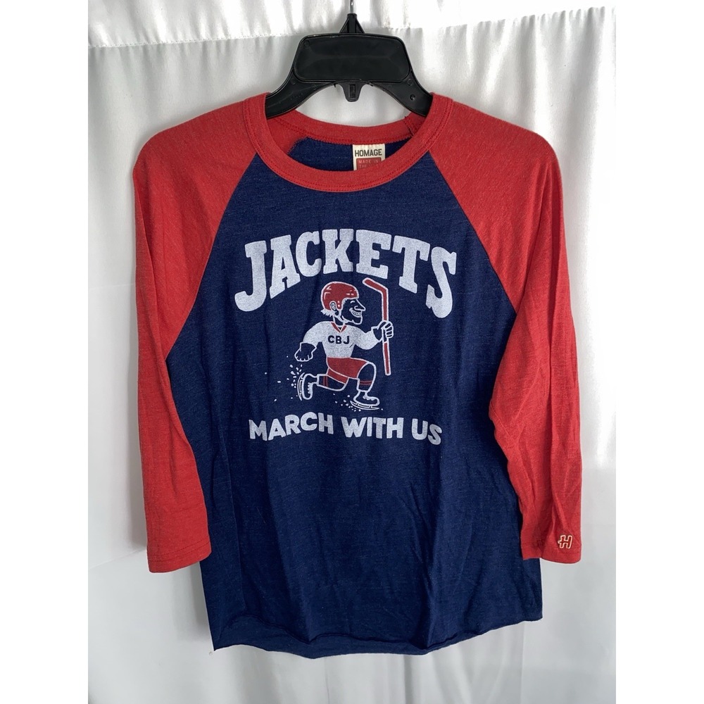 Homage Columbus Blue‎ Jackets March With Us Raglan 3/4 Sleeve Shirt Medium